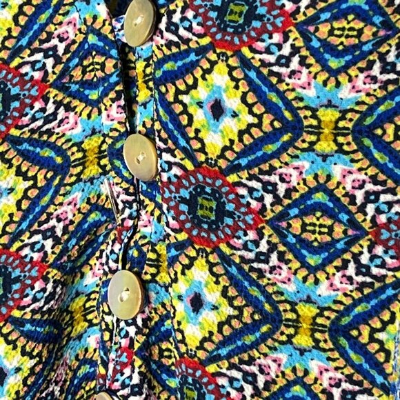 New Directions Blue Patchwork Boho Peasant Blouse 3/4 Sleeve Small - Picture 6 of 7